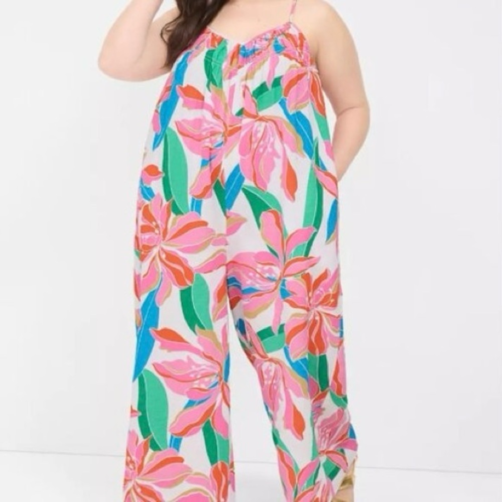 Lane Bryant Floral Jumpsuit Sz 18/20 Sleeveless Wide-leg Cotton Summer